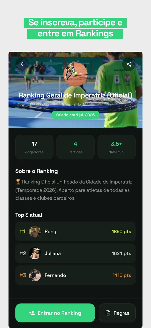 Inscreva-se, participe e entre em rankings
