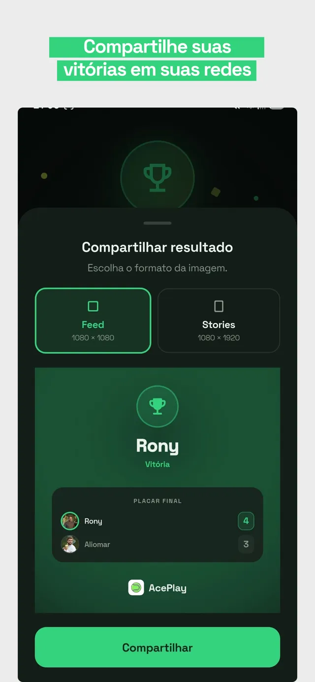 Compartilhe suas vitórias nas redes