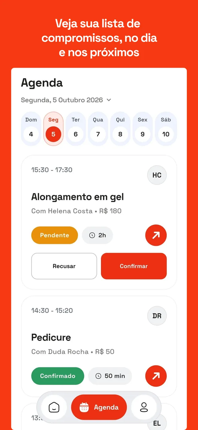 Lista de compromissos do dia e dos próximos dias