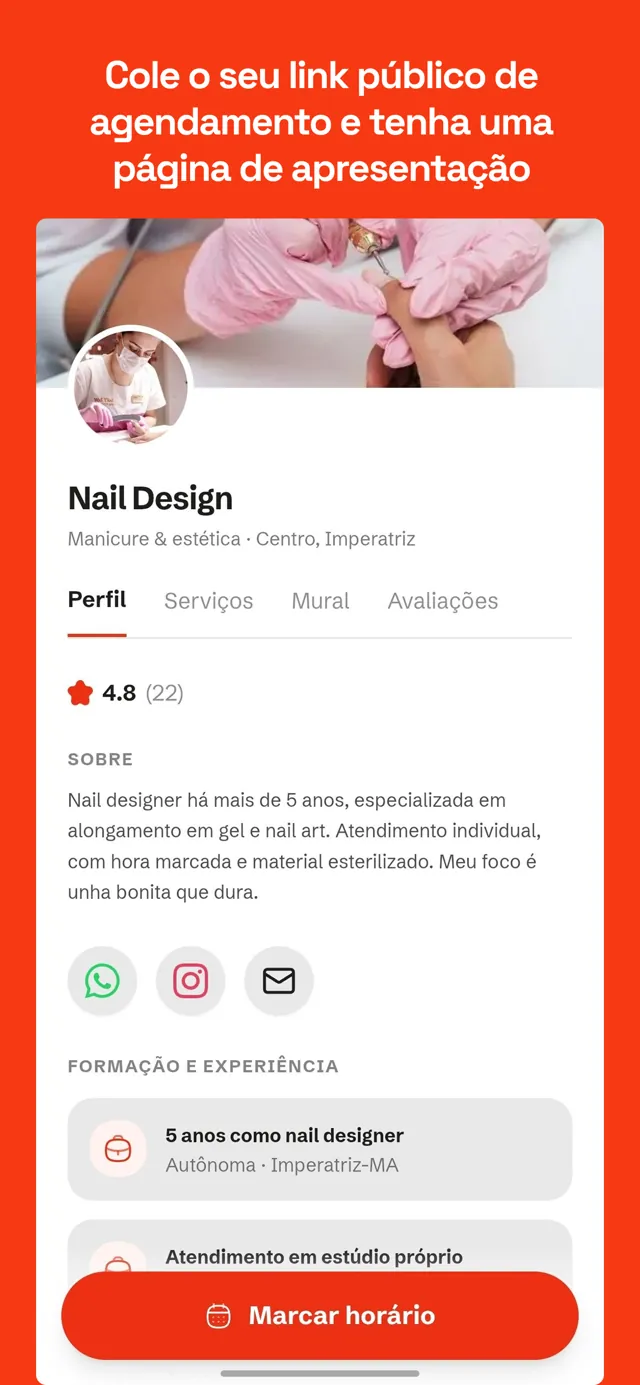 Link público de agendamento com página de apresentação