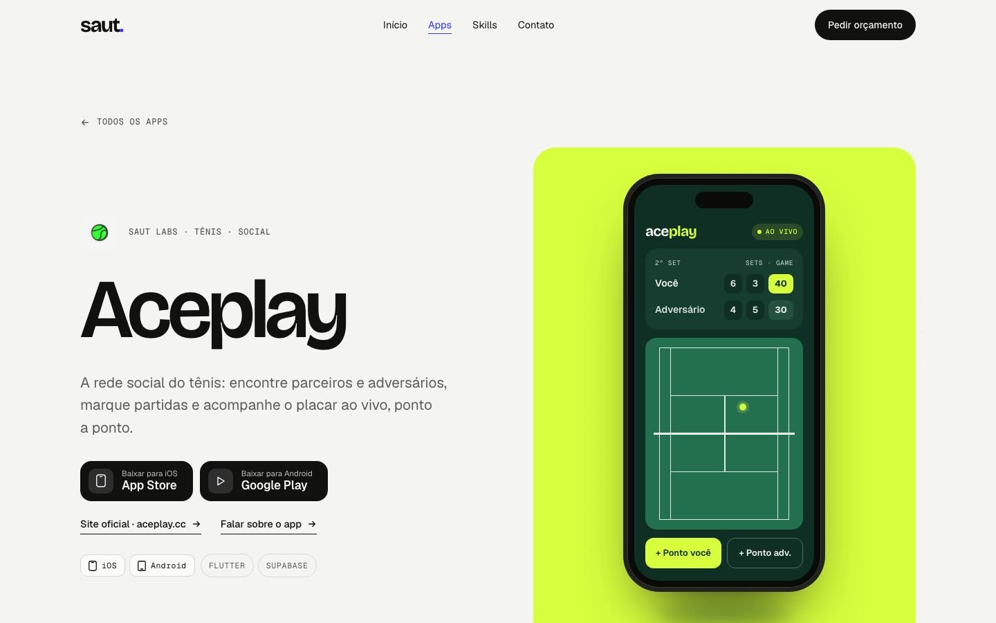 Página do app Aceplay