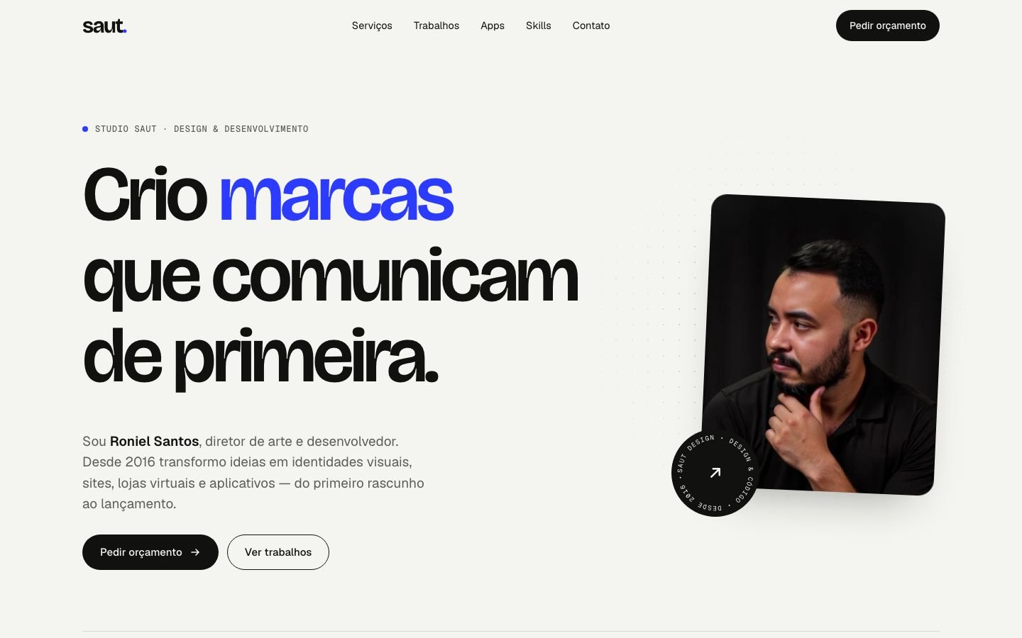 Página inicial do site da Saut Design